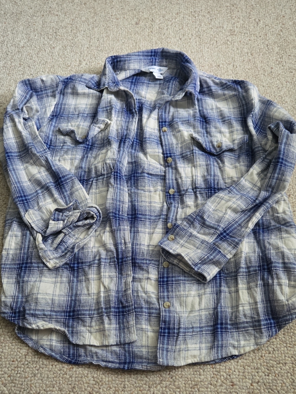 Old Navy The Boyfriend Shirt Plaid Shirt in Blue & White Size Medium